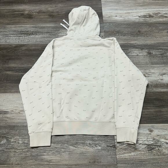 Nike Sportswear White Mens L Gray AOP Mini Swoosh Club Fleece Pullover‎ Hoodie - Picture 2 of 11